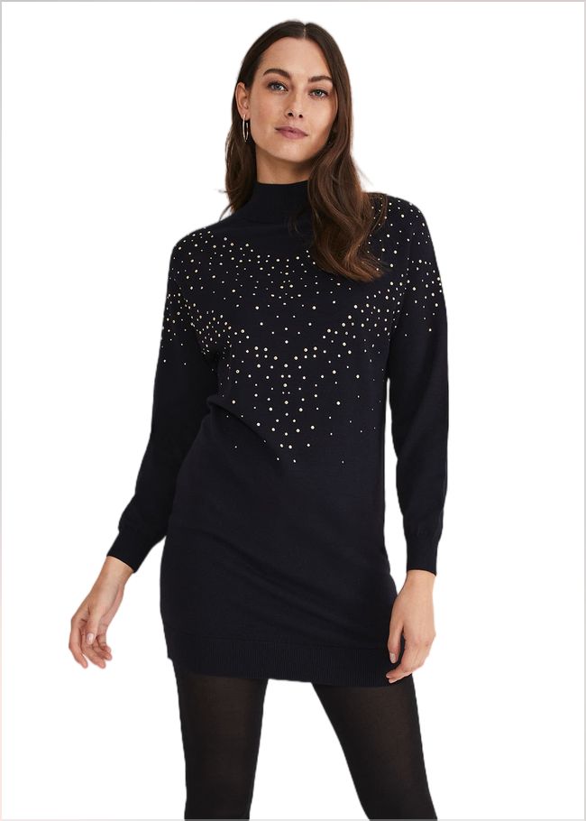  Helena Gold Stud Knit Dress Midnight 221279355