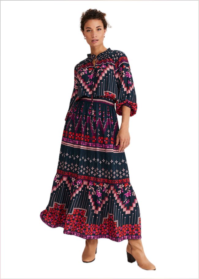  Asa Tile Print Midaxi Dress Navy/Pink 221282281