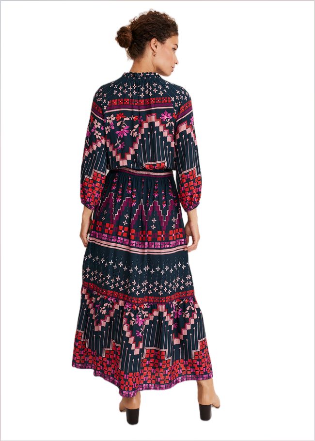  Asa Tile Print Midaxi Dress Navy/Pink 221282281