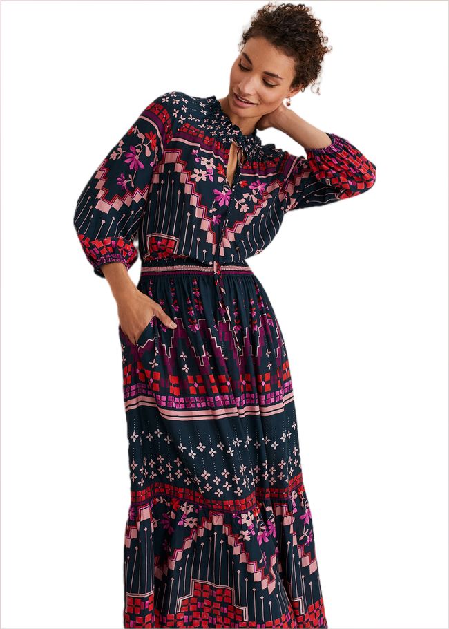  Asa Tile Print Midaxi Dress Navy/Pink 221282281