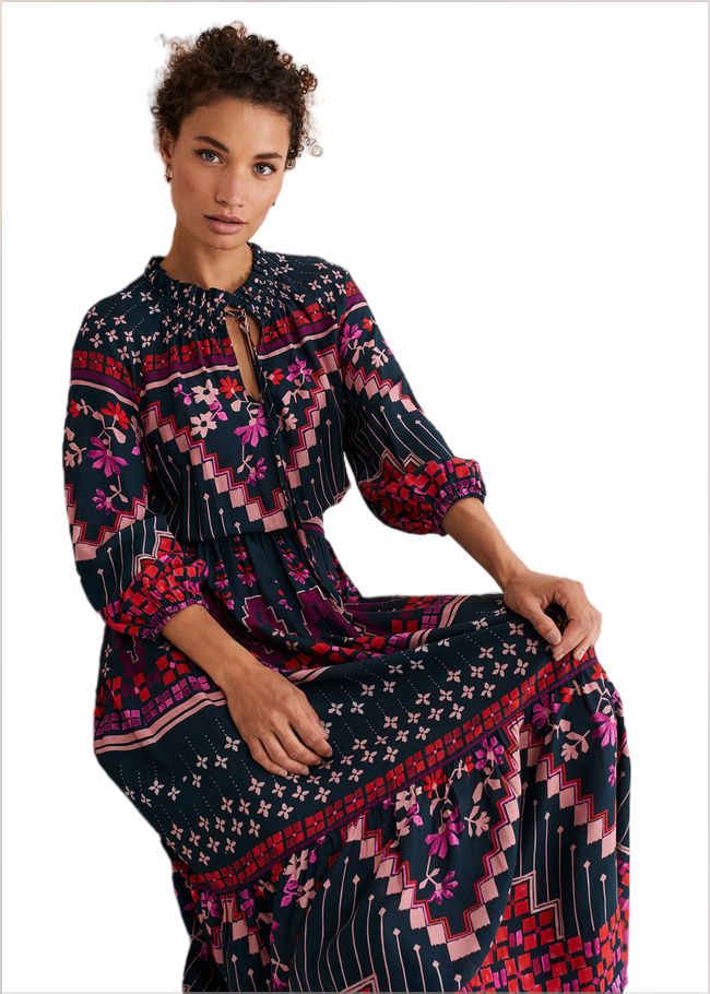  Asa Tile Print Midaxi Dress Navy/Pink 221282281