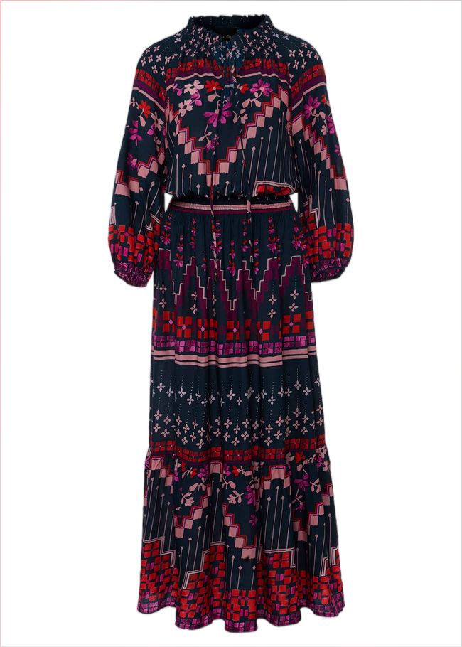  Asa Tile Print Midaxi Dress Navy/Pink 221282281