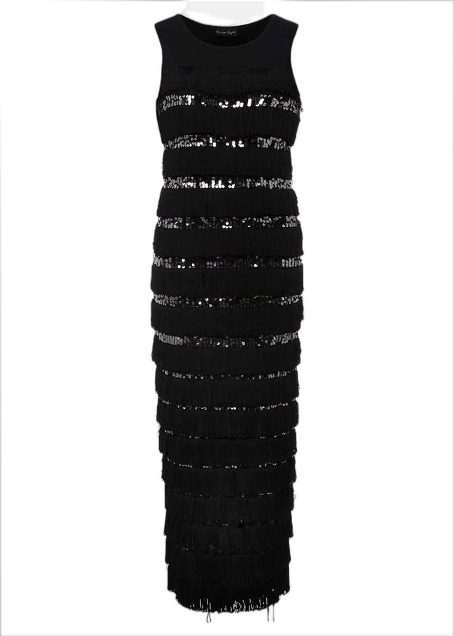  Sofianne Fringe Maxi Dress Black/Pewter 221283763