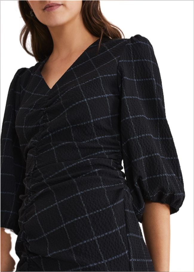  Addison Check Ruched Dress Black/Blue 221284015