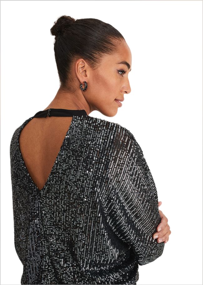  Becca Batwing Sequin Dress Black/Gunmetal 221285497