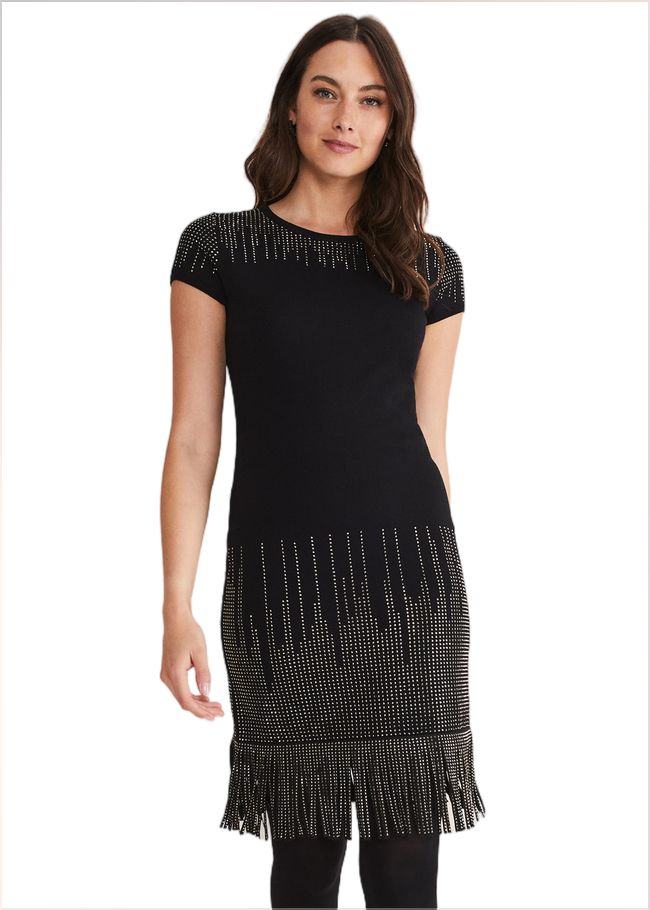  Florie Fringe Knitted Dress Black 221289050