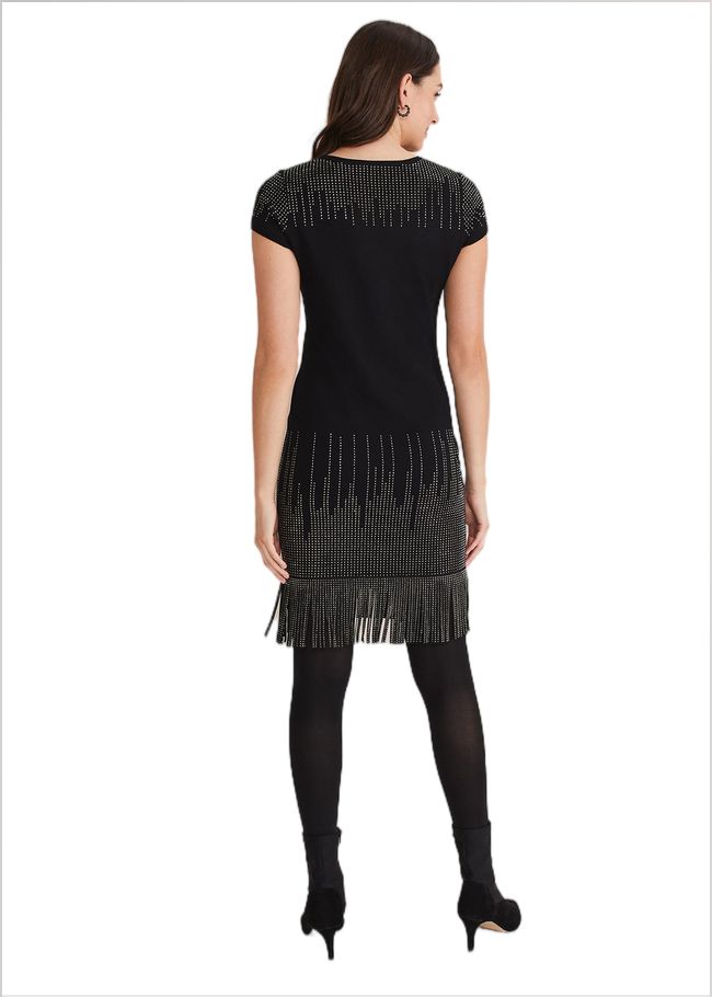  Florie Fringe Knitted Dress Black 221289050