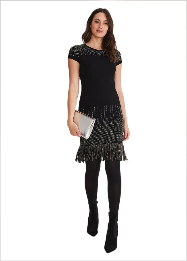  Florie Fringe Knitted Dress Black 221289050