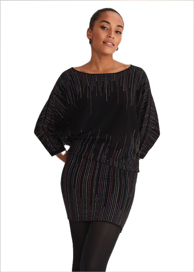  Becca Batwing Knitted Dress Black/Multi 221291492