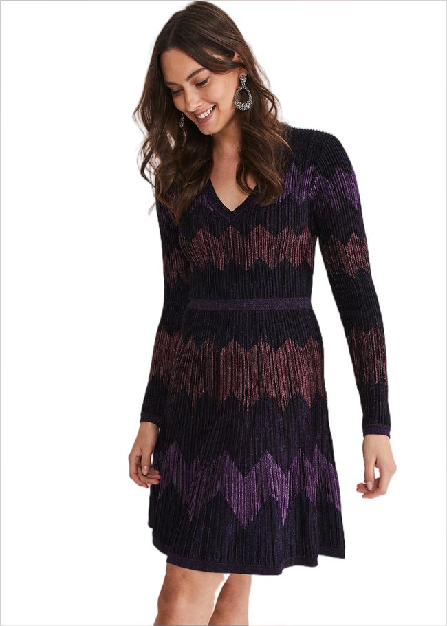  Enola Chevron Lurex Knitted Dress Purple 221295600