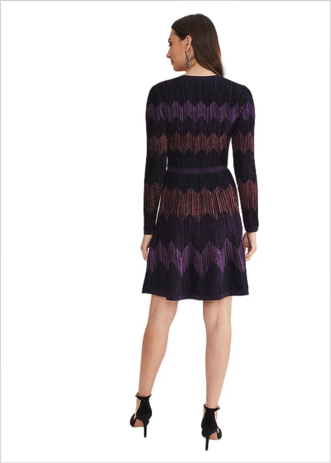  Enola Chevron Lurex Knitted Dress Purple 221295600