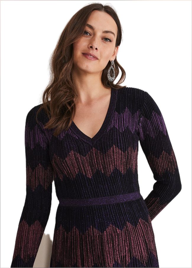  Enola Chevron Lurex Knitted Dress Purple 221295600