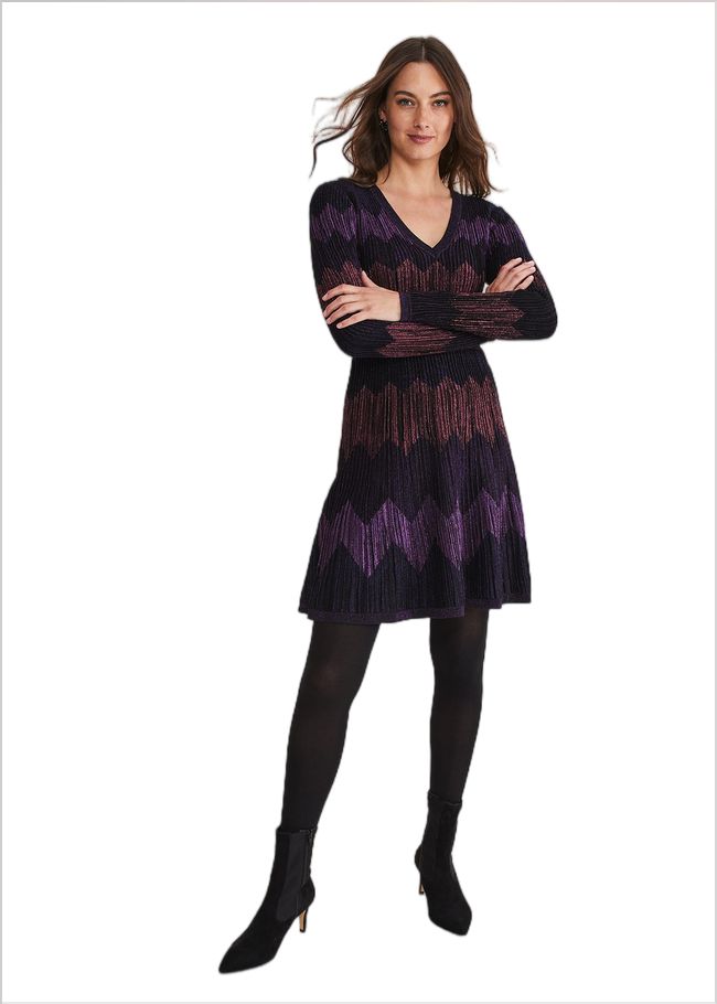  Enola Chevron Lurex Knitted Dress Purple 221295600