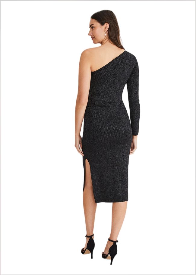  Zemira One Shoulder Lurex Knitted Dress Black/Gunmetal 221297497