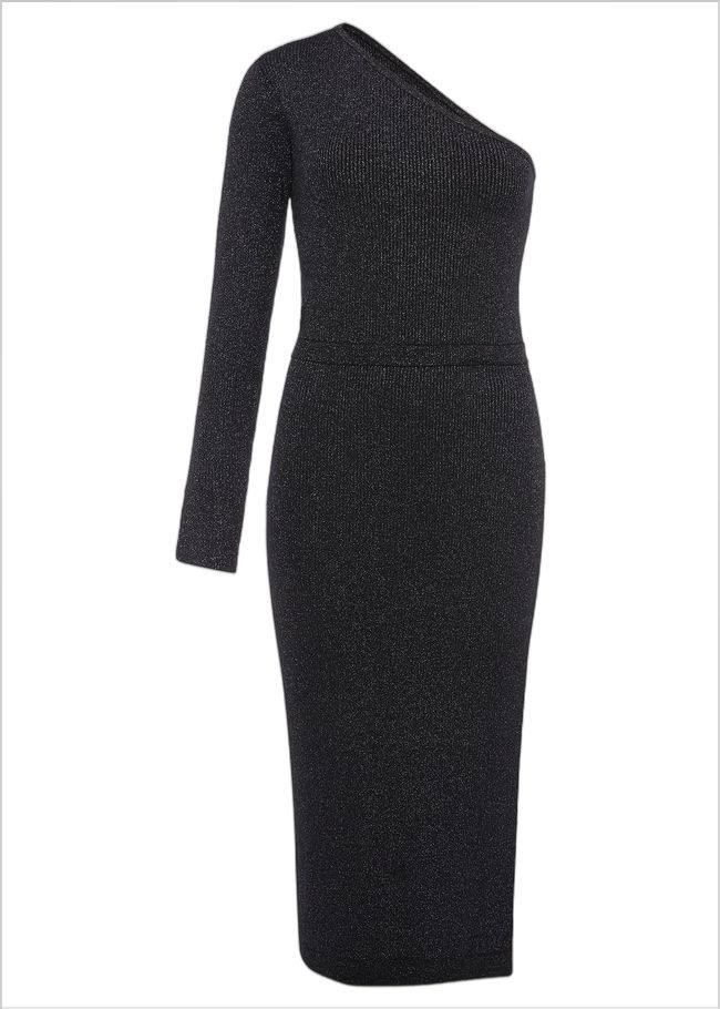  Zemira One Shoulder Lurex Knitted Dress Black/Gunmetal 221297497