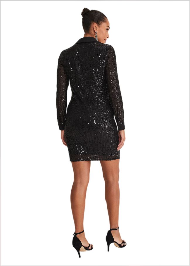  Kirsty Ruched Sequin Dress Black 221307050