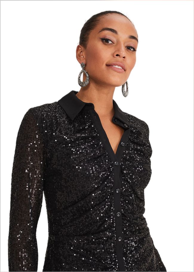  Kirsty Ruched Sequin Dress Black 221307050