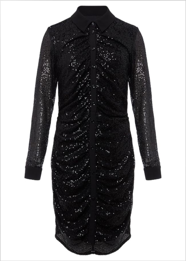  Kirsty Ruched Sequin Dress Black 221307050