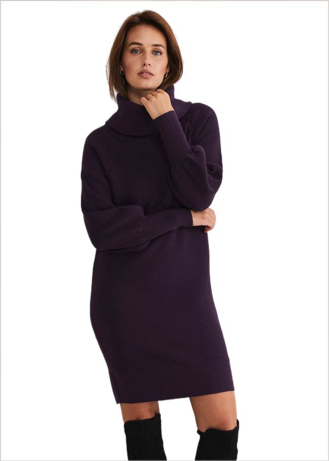  Erma Rippled Cowl Neck Knit Dress Deep Purple 221309644