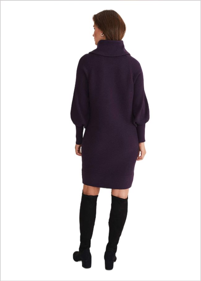  Erma Rippled Cowl Neck Knit Dress Deep Purple 221309644