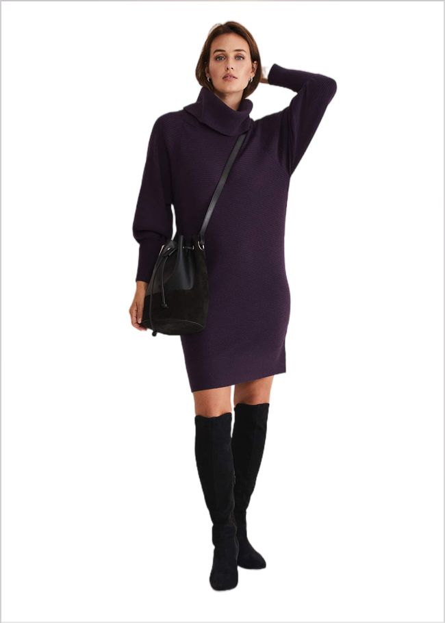  Erma Rippled Cowl Neck Knit Dress Deep Purple 221309644