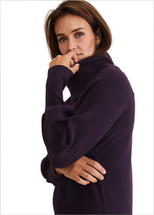  Erma Rippled Cowl Neck Knit Dress Deep Purple 221309644