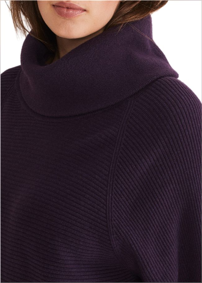  Erma Rippled Cowl Neck Knit Dress Deep Purple 221309644