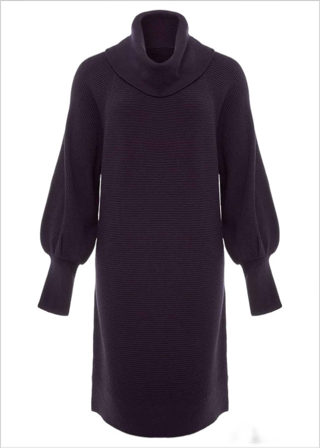  Erma Rippled Cowl Neck Knit Dress Deep Purple 221309644