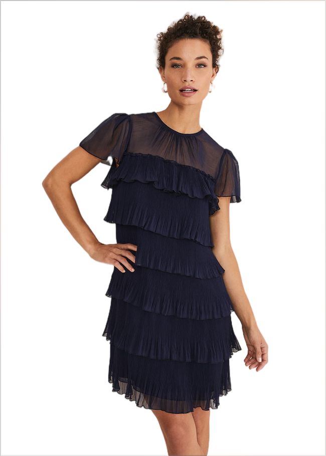  Mimi Pleated Mini Dress Navy 221319351