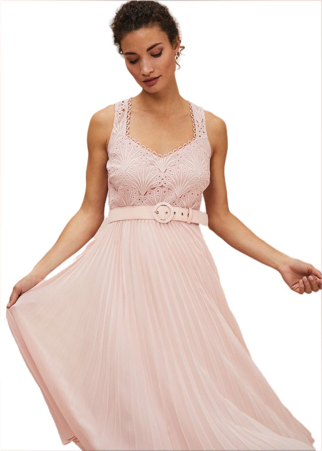  Kassidy Lace Bodice Pleat Dress Petal Pink 221325529