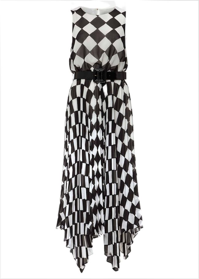  Laurel Checked Pleated Midi Dress Black/White 221355725