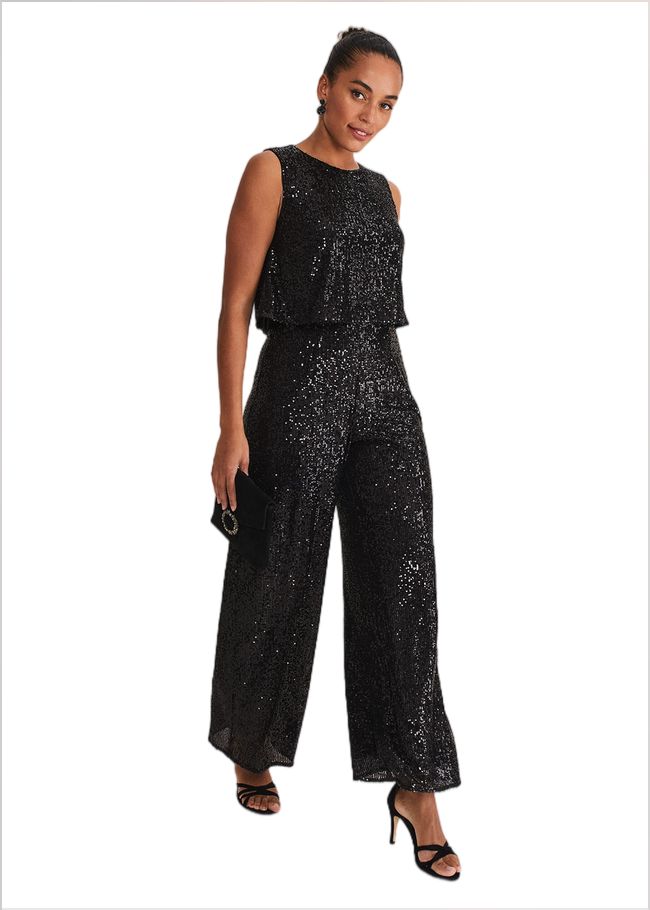  Aubrey Black Sequin Wide Leg Jumpsuit Black 221363050