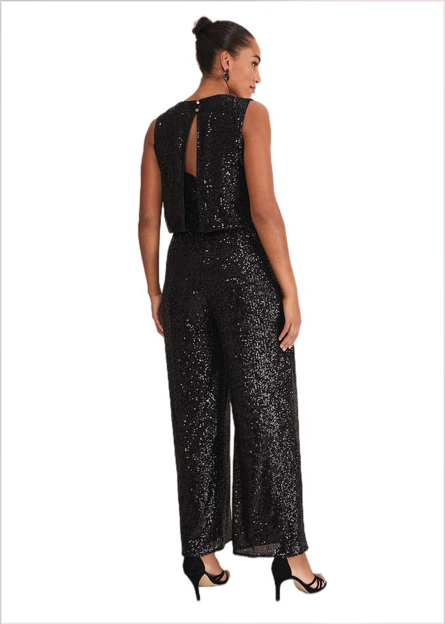  Aubrey Black Sequin Wide Leg Jumpsuit Black 221363050