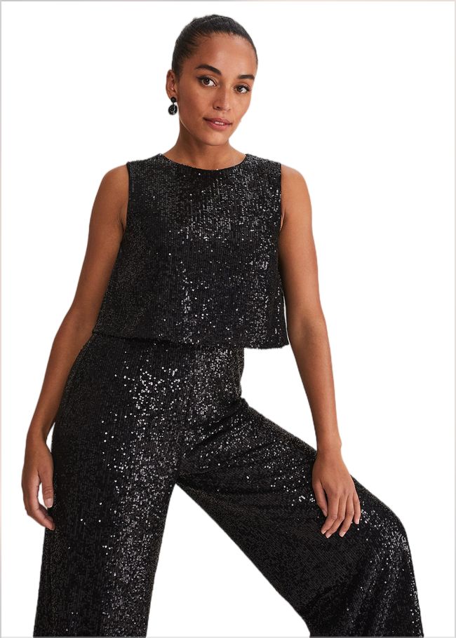  Aubrey Black Sequin Wide Leg Jumpsuit Black 221363050