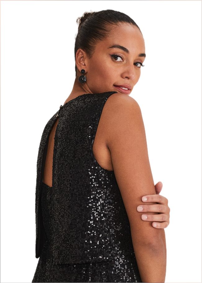  Aubrey Black Sequin Wide Leg Jumpsuit Black 221363050