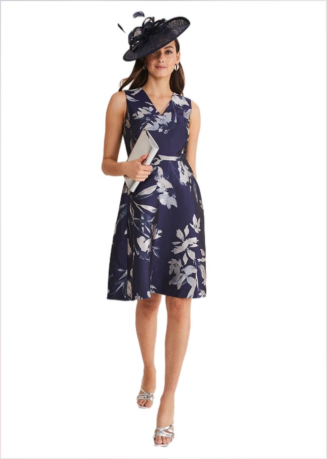  Cassy Jaquard Floral Midi Dress Navy/Multi 221365493