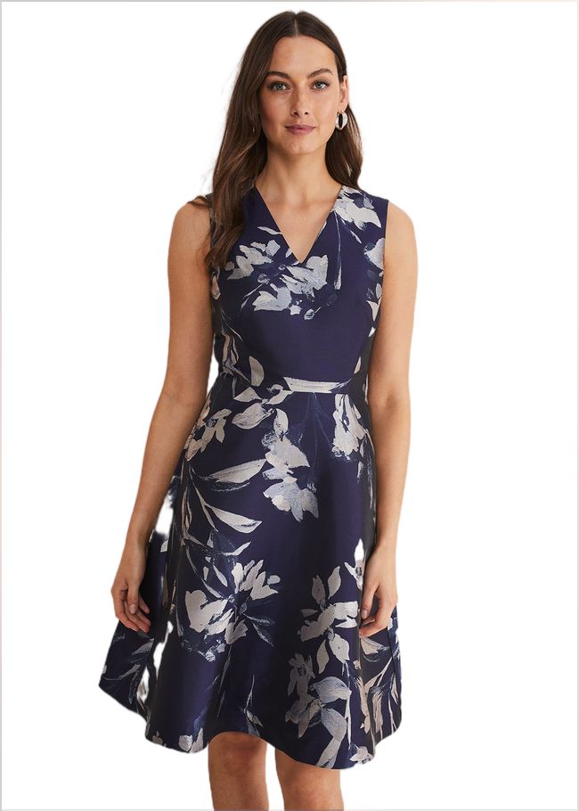  Cassy Jaquard Floral Midi Dress Navy/Multi 221365493