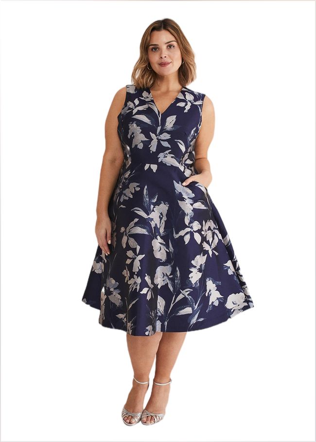  Cassy Jaquard Floral Midi Dress Navy/Multi 221365493