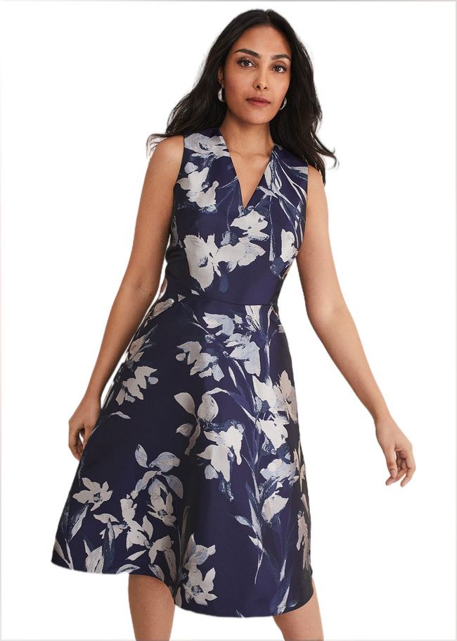  Petite Cassy Jaquard Floral Midi Dress Navy/Multi 221366493