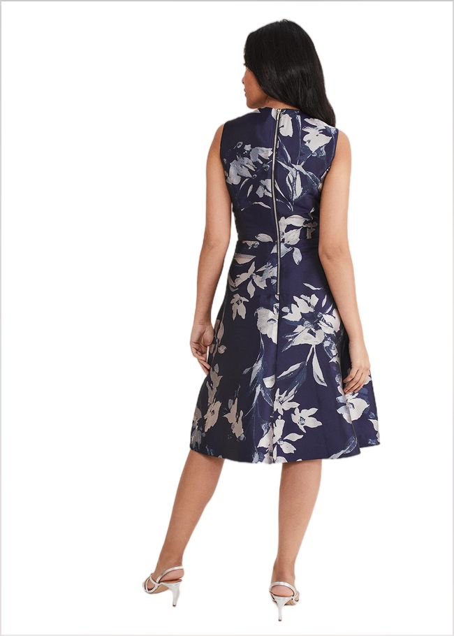  Petite Cassy Jaquard Floral Midi Dress Navy/Multi 221366493