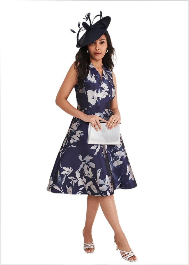  Petite Cassy Jaquard Floral Midi Dress Navy/Multi 221366493