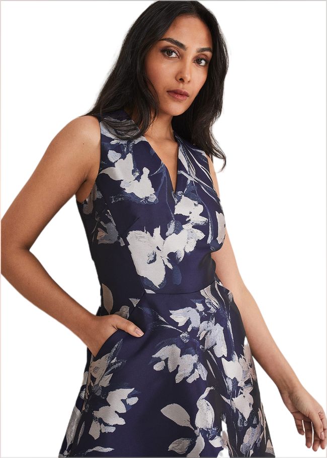  Petite Cassy Jaquard Floral Midi Dress Navy/Multi 221366493