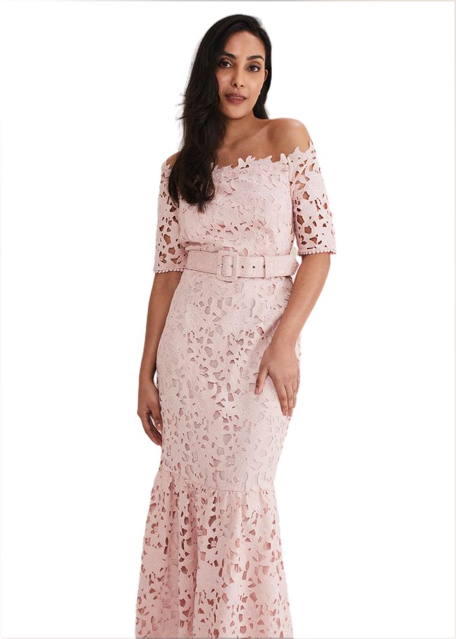  Petite Tallula Lace Bardot Maxi Dress Petal Pink 221369529