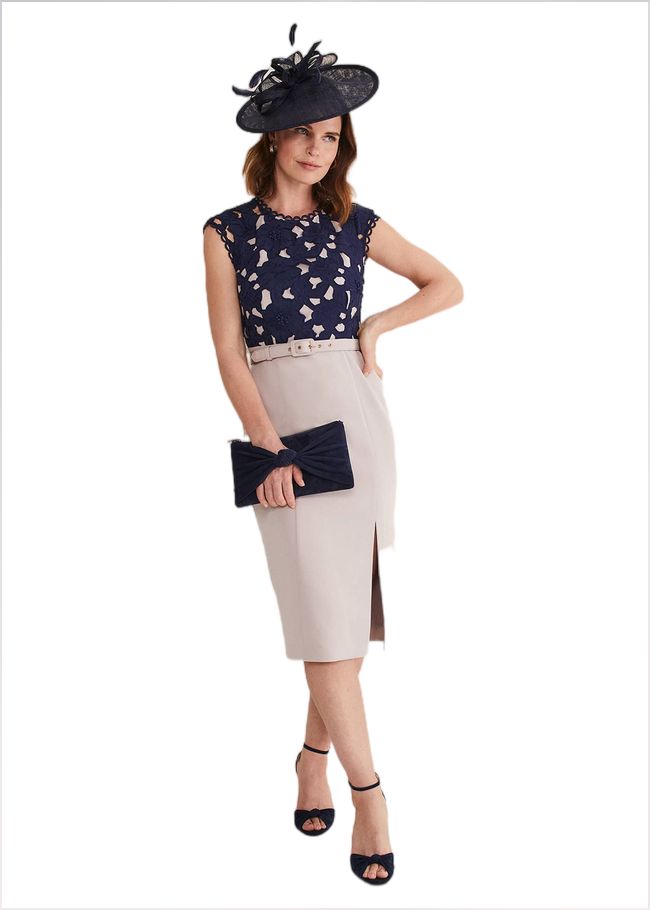  Zita Lace Sleeveless Dress Latte/Navy 221370783