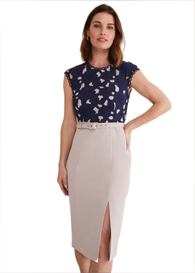  Zita Lace Sleeveless Dress Latte/Navy 221370783