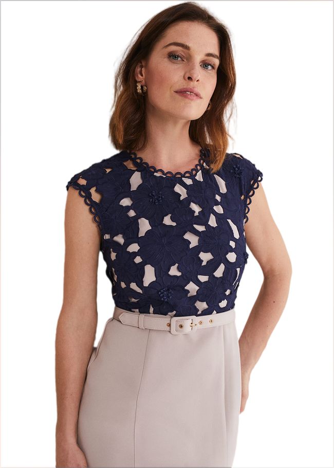  Zita Lace Sleeveless Dress Latte/Navy 221370783