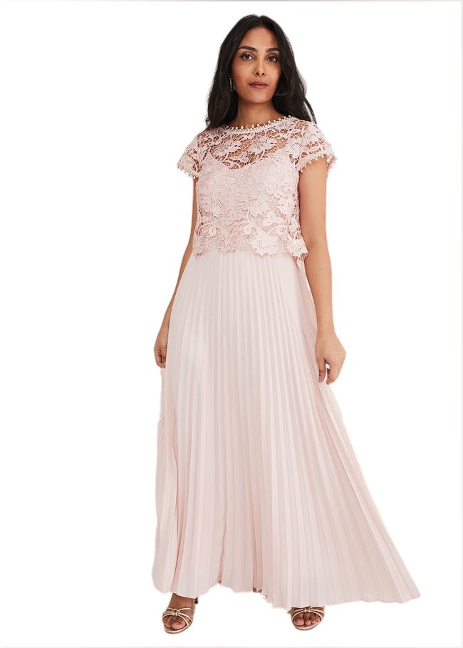  Petite Michelle Lace Pleat Maxi Dress Antique Rose 221374840