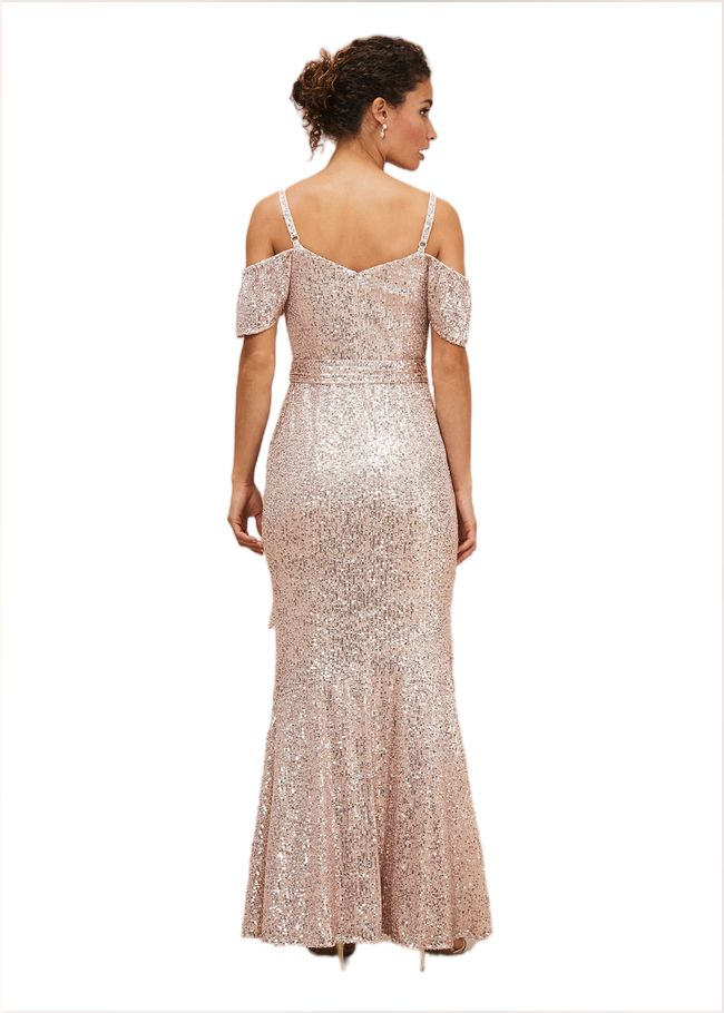  Poppy Off The Shoulder Sequin Dress Rose Gold 221385413