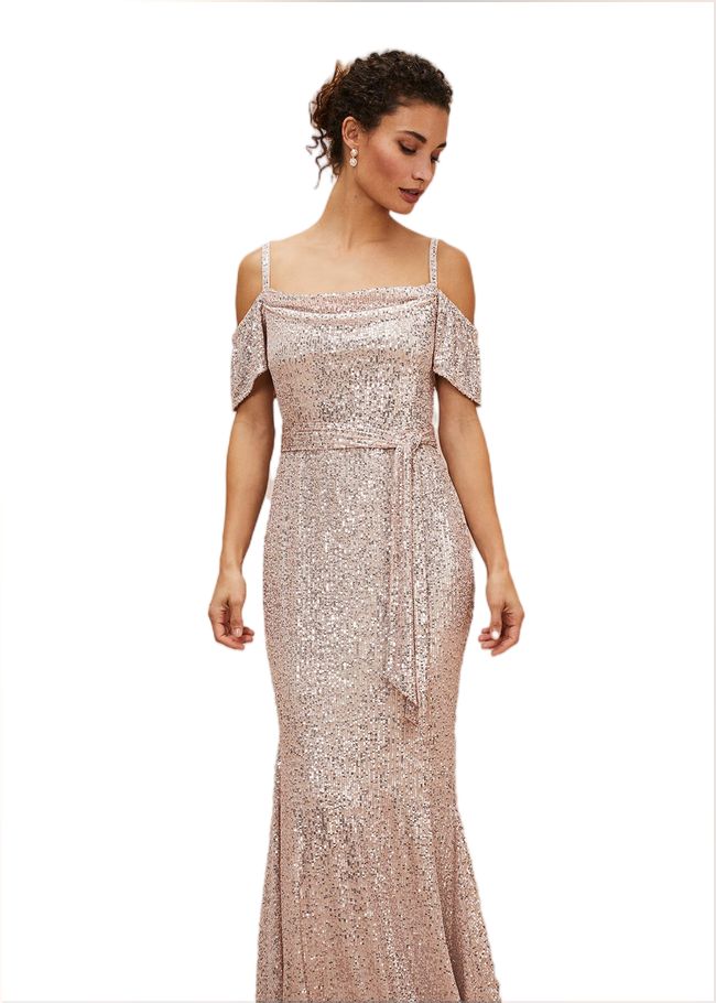  Poppy Off The Shoulder Sequin Dress Rose Gold 221385413