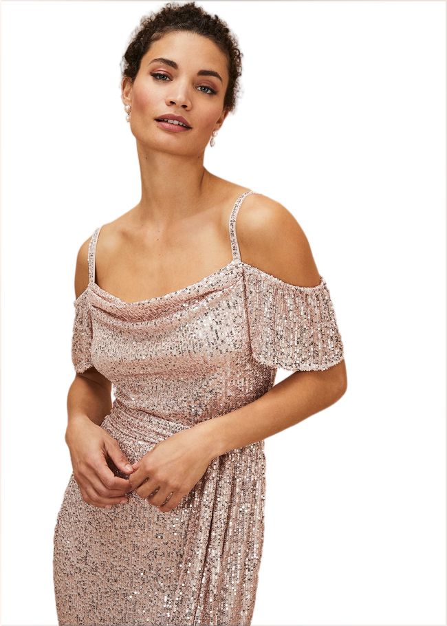  Poppy Off The Shoulder Sequin Dress Rose Gold 221385413